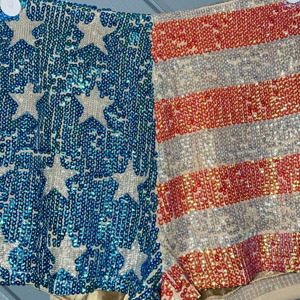WildFox White Label American Glitter Sequin Flag shorts - Picture 4 of 8